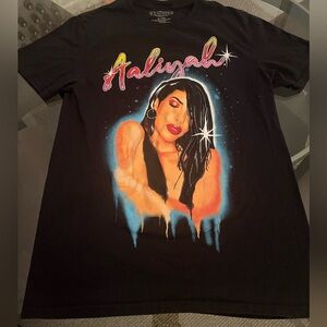 Black and multicolored Aaliyah graphic tee